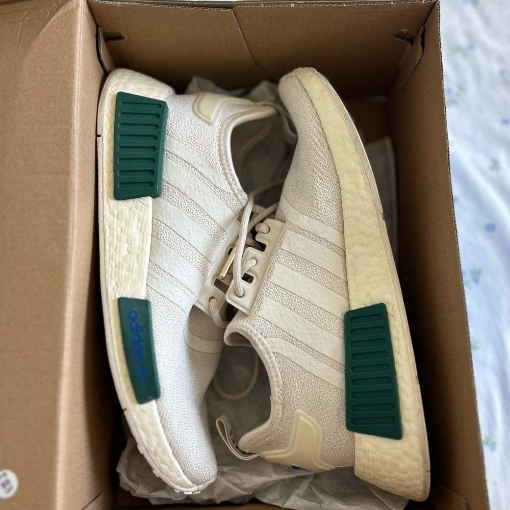 Adidas Kids White Sneakers with Green Highlights